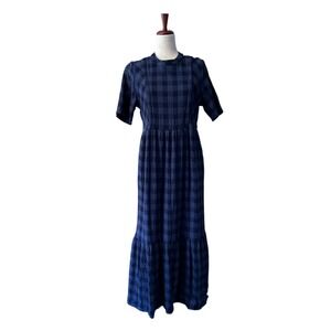 Roolee Mama Nursing Dress Size Medium Hidden Zippers Blue & Black Gingham Midi